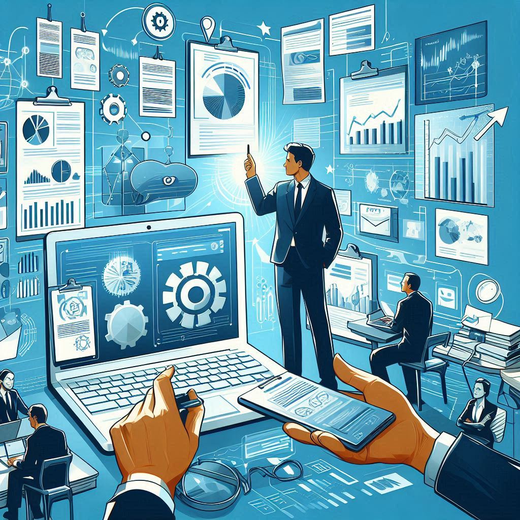 Grafika mająca na celu zobrazowanie dostępu do wielu dokumentów znajdujących się w bazie VDUAP